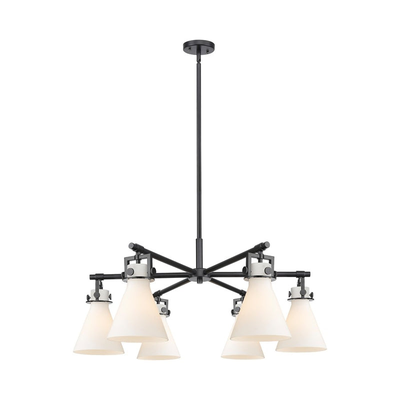 Innovations Newton Cone 6Lt 26" Stem Chandelier, BK/WH - 411-6CR-BK-G411-7WH