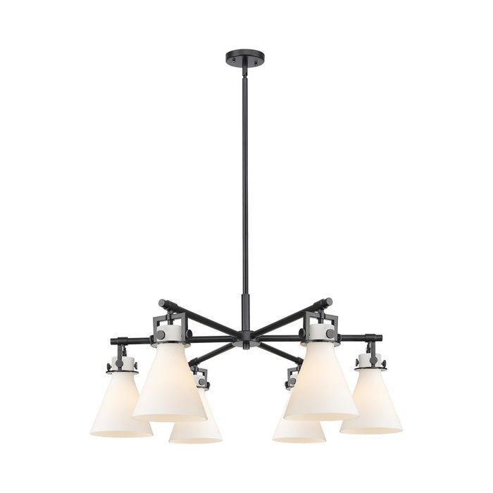 Innovations Newton Cone 6Lt 26" Stem Chandelier, BK/WH - 411-6CR-BK-G411-7WH