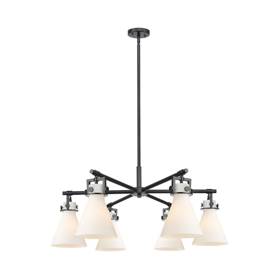 Innovations Newton Cone 6Lt 26" Stem Chandelier, BK/WH - 411-6CR-BK-G411-7WH