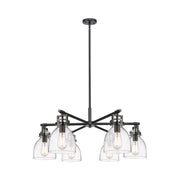 Innovations Newton Bell 6Lt 26" Stem Chandelier, BK/Clear - 411-6CR-BK-G412-7CL