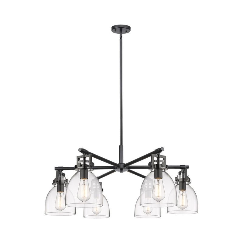 Innovations Newton Bell 6Lt 26" Stem Chandelier, BK/Clear - 411-6CR-BK-G412-7CL