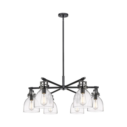Innovations Newton Bell 6Lt 26" Stem Chandelier, BK/Clear - 411-6CR-BK-G412-7CL