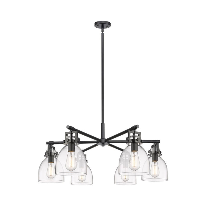 Innovations Newton Bell 6Lt 26" Stem Chandelier, BK/Clear - 411-6CR-BK-G412-7CL