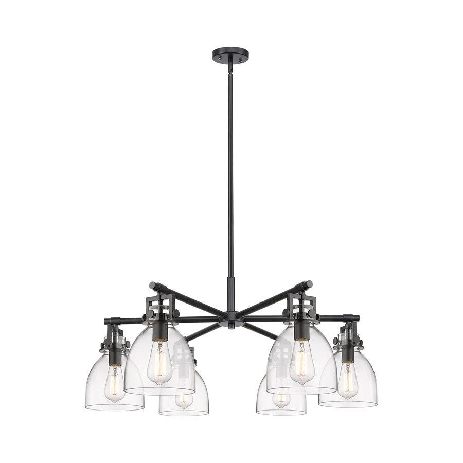 Innovations Newton Bell 6Lt 26" Stem Chandelier, BK/Clear - 411-6CR-BK-G412-7CL