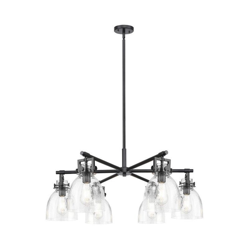 Innovations Newton Bell 6Lt 26" Stem Chandelier, BK/Seed - 411-6CR-BK-G412-7SDY
