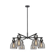 Innovations Newton Bell 6Lt 26" Stem Chandelier, BK/SM - 411-6CR-BK-G412-7SM