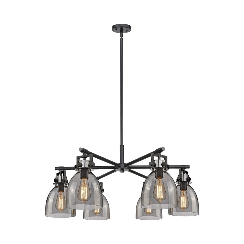 Innovations Newton Bell 6Lt 26" Stem Chandelier, BK/SM - 411-6CR-BK-G412-7SM