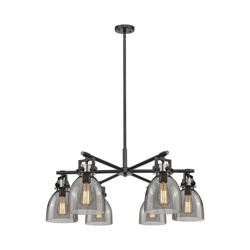 Innovations Newton Bell 6Lt 26" Stem Chandelier, BK/SM - 411-6CR-BK-G412-7SM