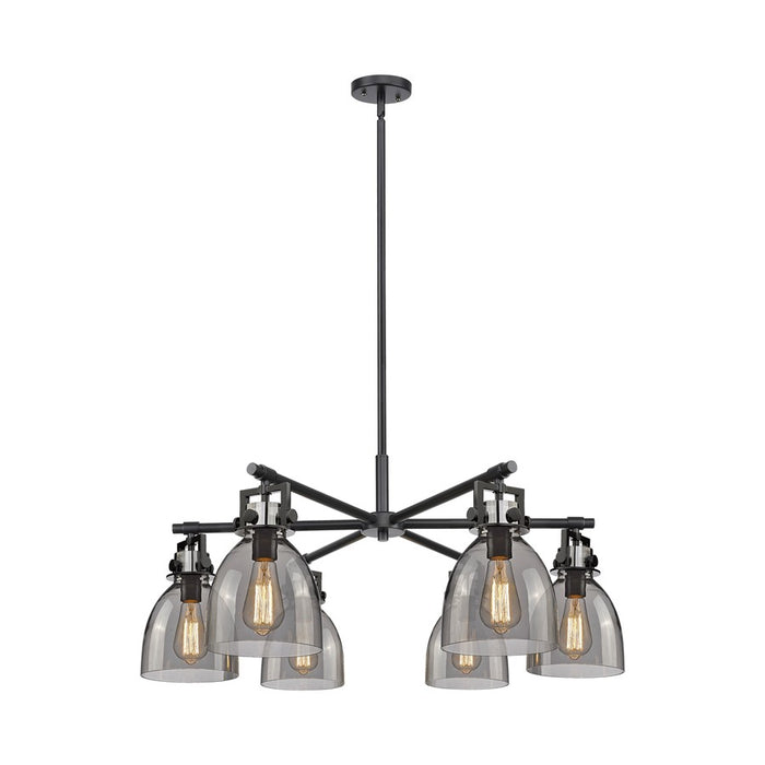 Innovations Newton Bell 6Lt 26" Stem Chandelier, BK/SM - 411-6CR-BK-G412-7SM