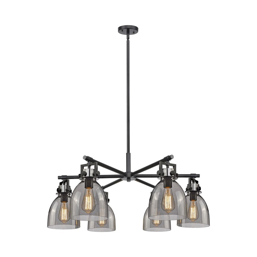 Innovations Newton Bell 6Lt 26" Stem Chandelier, BK/SM - 411-6CR-BK-G412-7SM