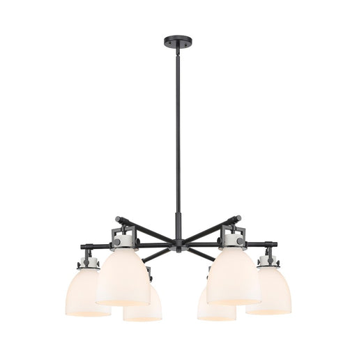 Innovations Newton Bell 6Lt 26" Stem Chandelier, BK/WH - 411-6CR-BK-G412-7WH