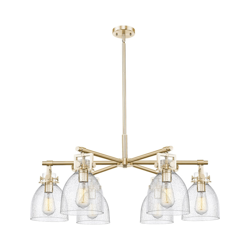 Innovations Newton Bell 35in 6-Light Chandelier | Industrial Champagne Bronze and Seedy Glass | Dining Room & Foyer | Model 411-6CR-CB-G412-7SDY