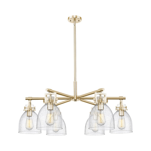 Innovations Newton Bell 35in 6-Light Chandelier | Industrial Champagne Bronze and Seedy Glass | Dining Room & Foyer | Model 411-6CR-CB-G412-7SDY