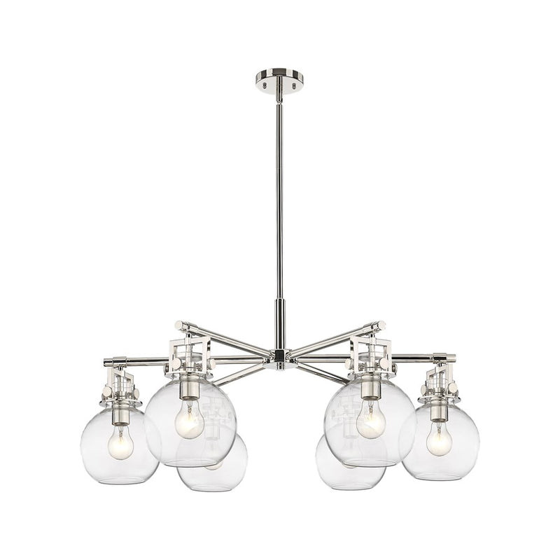 Innovations Newton Sphere 6Lt 26" Stem Chandelier, PN/CL - 411-6CR-PN-G410-7CL