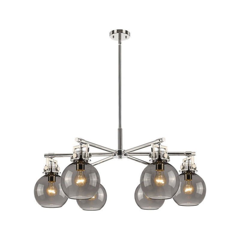 Innovations Newton Sphere 6Lt 26" Stem Chandelier, PN/SM - 411-6CR-PN-G410-7SM