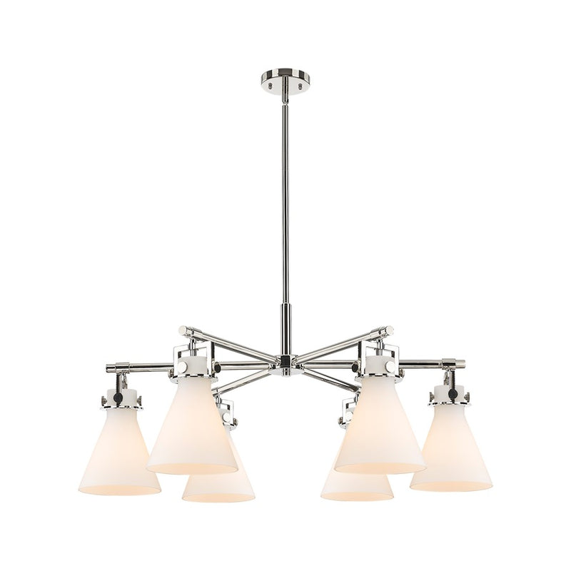 Innovations Newton Sphere 6Lt 26" Stem Chandelier, PN/WH - 411-6CR-PN-G410-7WH