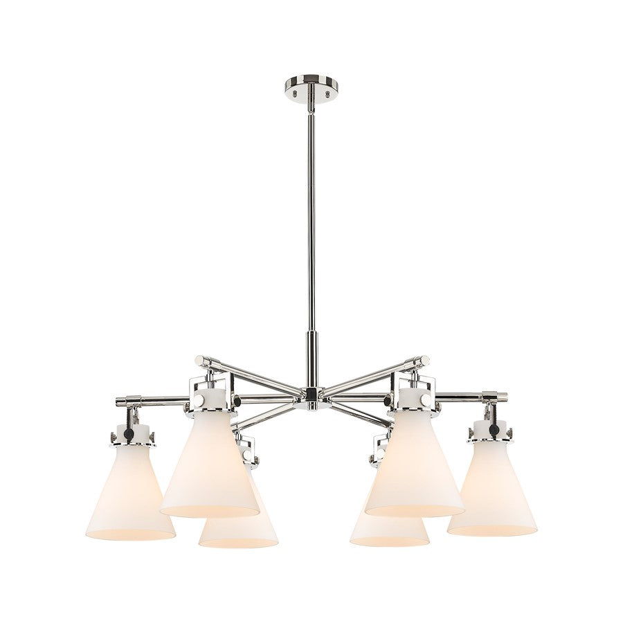 Innovations Newton Sphere 6Lt 26" Stem Chandelier, PN/WH - 411-6CR-PN-G410-7WH