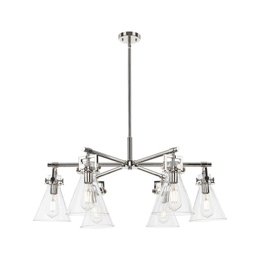 Innovations Newton Cone 6Lt 26" Stem Chandelier, PN/Clear - 411-6CR-PN-G411-7CL