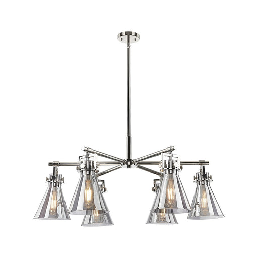 Innovations Newton Cone 6Lt 26" Stem Chandelier, PN/Smoke - 411-6CR-PN-G411-7SM