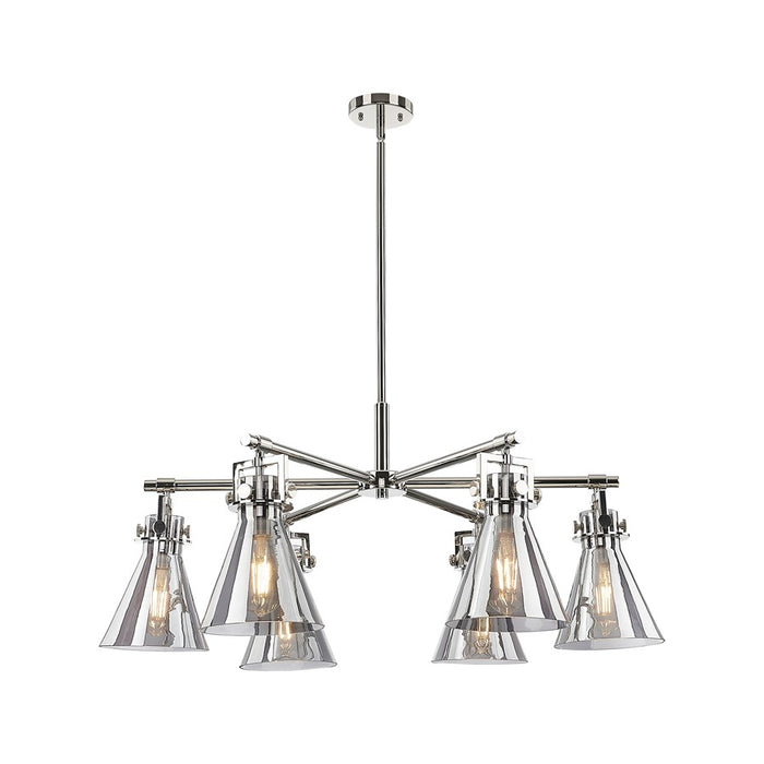 Innovations Newton Cone 6Lt 26" Stem Chandelier, PN/Smoke - 411-6CR-PN-G411-7SM