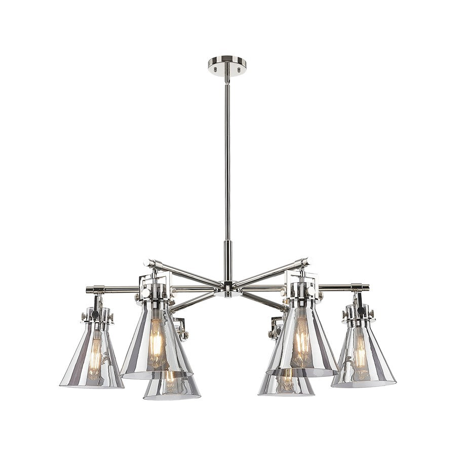 Innovations Newton Cone 6Lt 26" Stem Chandelier, PN/Smoke - 411-6CR-PN-G411-7SM
