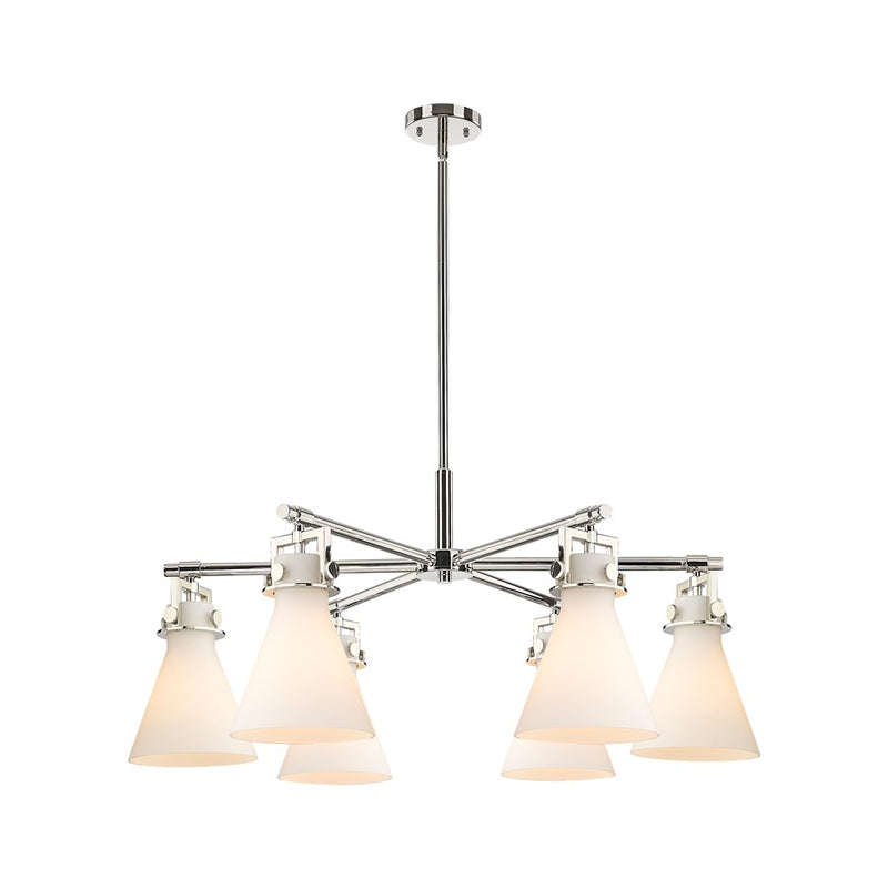Innovations Newton Cone 6Lt 26" Stem Chandelier, PN/White - 411-6CR-PN-G411-7WH