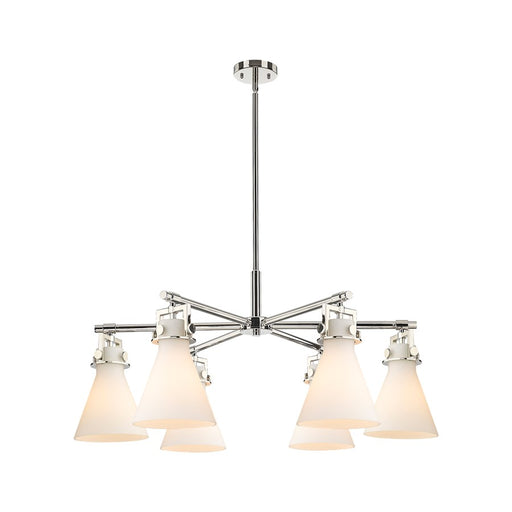 Innovations Newton Cone 6Lt 26" Stem Chandelier, PN/White - 411-6CR-PN-G411-7WH