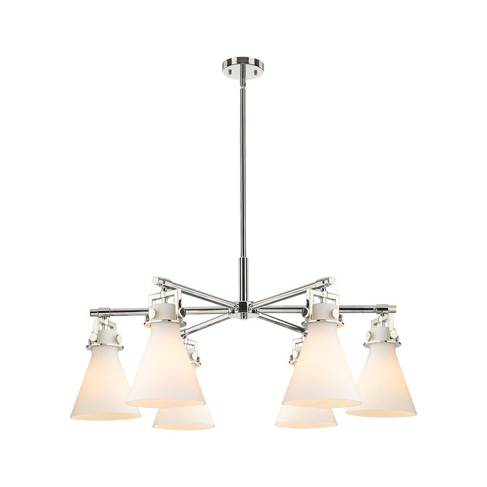 Innovations Newton Cone 6Lt 26" Stem Chandelier, PN/White - 411-6CR-PN-G411-7WH