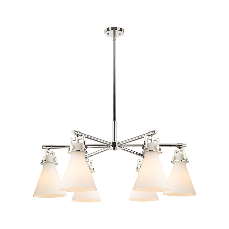 Innovations Newton Cone 6Lt 26" Stem Chandelier, PN/White - 411-6CR-PN-G411-7WH