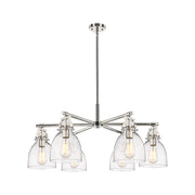Innovations Newton Bell 6Lt 26" Stem Chandelier, PN/Clear - 411-6CR-PN-G412-7CL