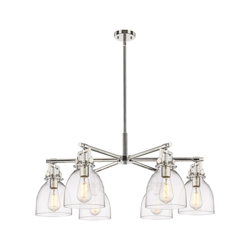 Innovations Newton Bell 6Lt 26" Stem Chandelier, PN/Clear - 411-6CR-PN-G412-7CL