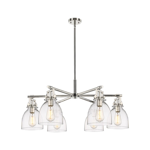Innovations Newton Bell 6Lt 26" Stem Chandelier, PN/Clear - 411-6CR-PN-G412-7CL