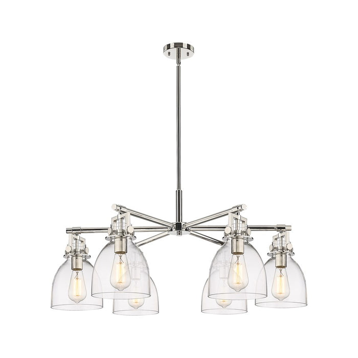 Innovations Newton Bell 6Lt 26" Stem Chandelier, PN/Clear - 411-6CR-PN-G412-7CL