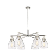 Innovations Newton Bell 6Lt 26" Stem Chandelier, PN/Seed - 411-6CR-PN-G412-7SDY