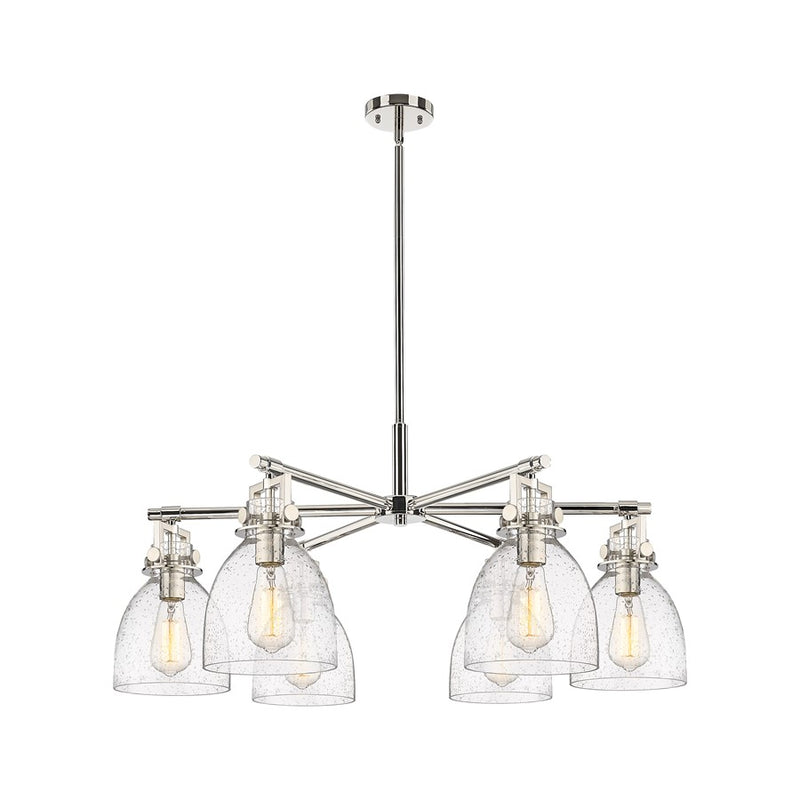 Innovations Newton Bell 6Lt 26" Stem Chandelier, PN/Seed - 411-6CR-PN-G412-7SDY