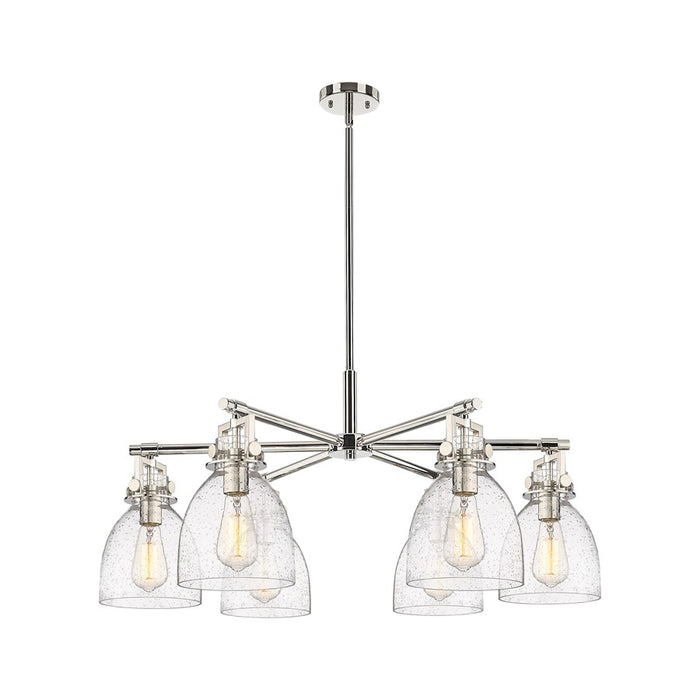 Innovations Newton Bell 6Lt 26" Stem Chandelier, PN/Seed - 411-6CR-PN-G412-7SDY