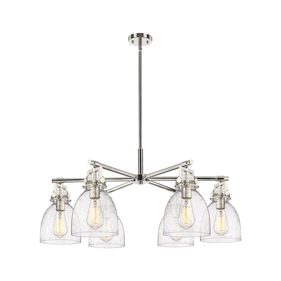 Innovations Newton Bell 6Lt 26" Stem Chandelier, PN/Seed - 411-6CR-PN-G412-7SDY