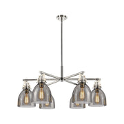 Innovations Newton Bell 6Lt 26" Stem Chandelier, PN/Smoke - 411-6CR-PN-G412-7SM