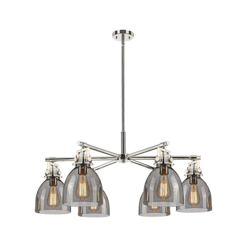 Innovations Newton Bell 6Lt 26" Stem Chandelier, PN/Smoke - 411-6CR-PN-G412-7SM