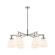 Innovations Newton Bell 6Lt 26" Stem Chandelier, PN/White - 411-6CR-PN-G412-7WH