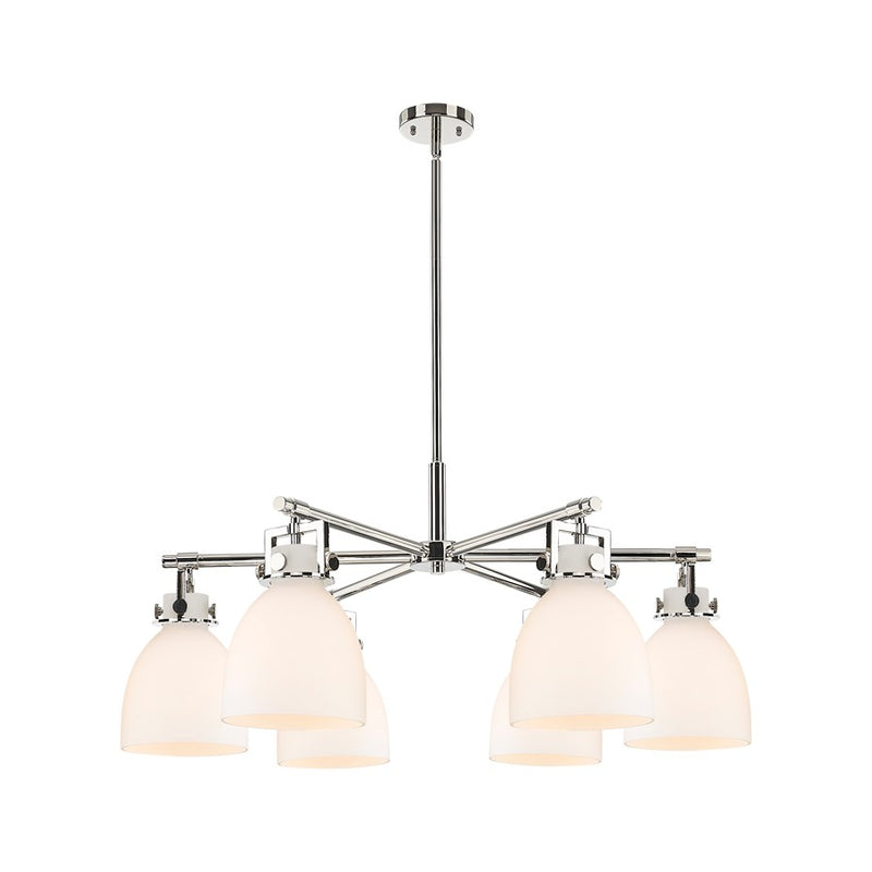 Innovations Newton Bell 6Lt 26" Stem Chandelier, PN/White - 411-6CR-PN-G412-7WH
