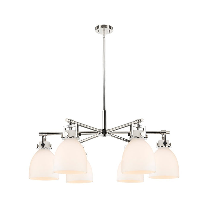 Innovations Newton Bell 6Lt 26" Stem Chandelier, PN/White - 411-6CR-PN-G412-7WH