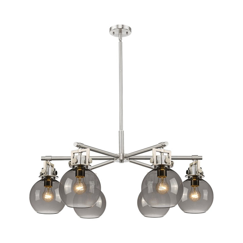 Innovations Newton Sphere 6Lt 26" Stem Chandelier, SN/SM - 411-6CR-SN-G410-7SM