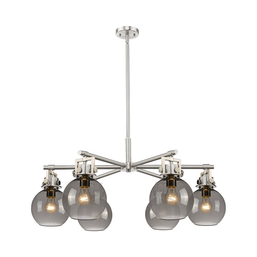 Innovations Newton Sphere 6Lt 26" Stem Chandelier, SN/SM - 411-6CR-SN-G410-7SM