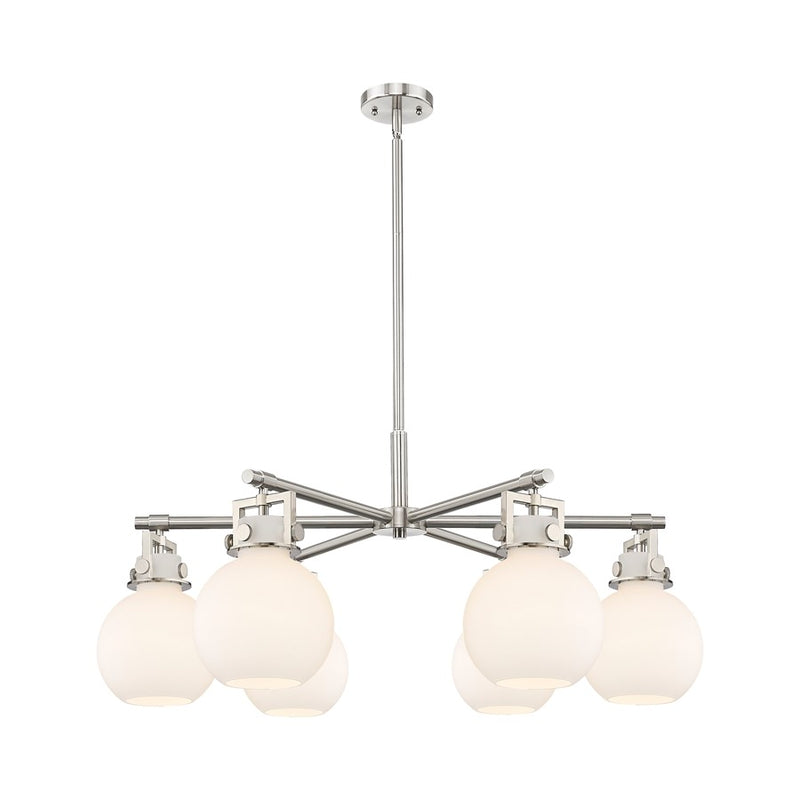 Innovations Newton Sphere 6Lt 26" Stem Chandelier, SN/WH - 411-6CR-SN-G410-7WH