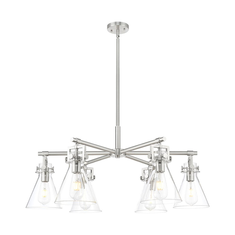 Innovations Newton Cone 6Lt 26" Stem Chandelier, SN/Clear - 411-6CR-SN-G411-7CL