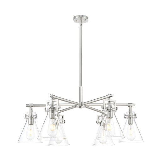 Innovations Newton Cone 6Lt 26" Stem Chandelier, SN/Clear - 411-6CR-SN-G411-7CL