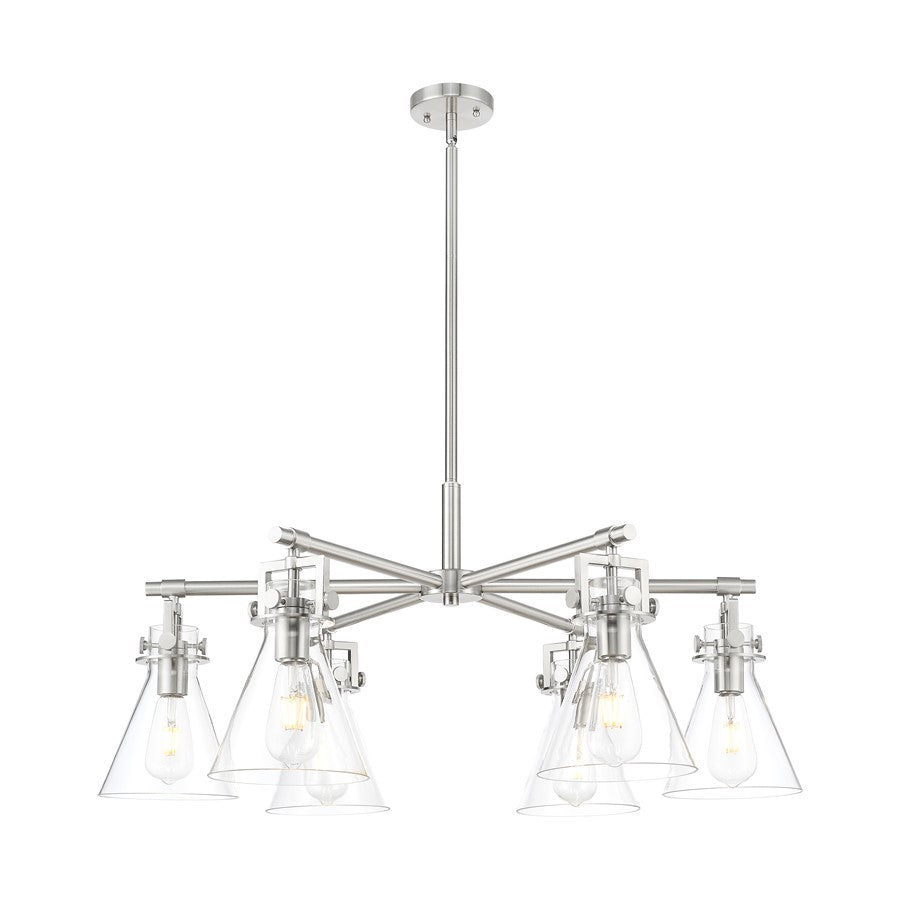 Innovations Newton Cone 6Lt 26" Stem Chandelier, SN/Clear - 411-6CR-SN-G411-7CL