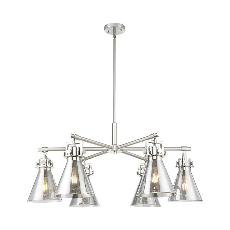 Innovations Newton Cone 6Lt 26" Stem Chandelier, SN/Smoke - 411-6CR-SN-G411-7SM