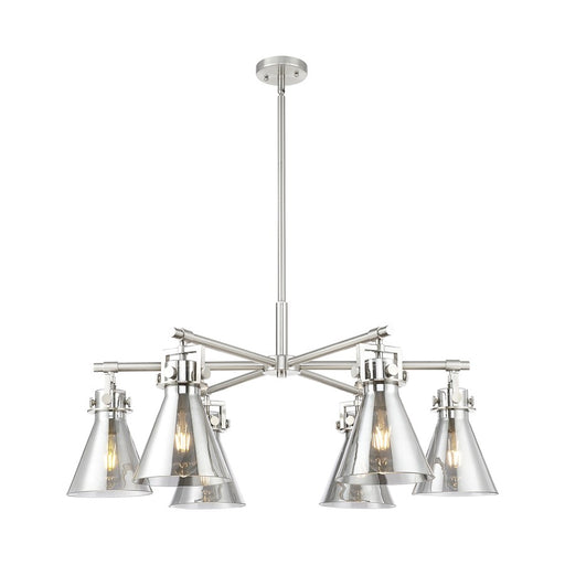 Innovations Newton Cone 6Lt 26" Stem Chandelier, SN/Smoke - 411-6CR-SN-G411-7SM